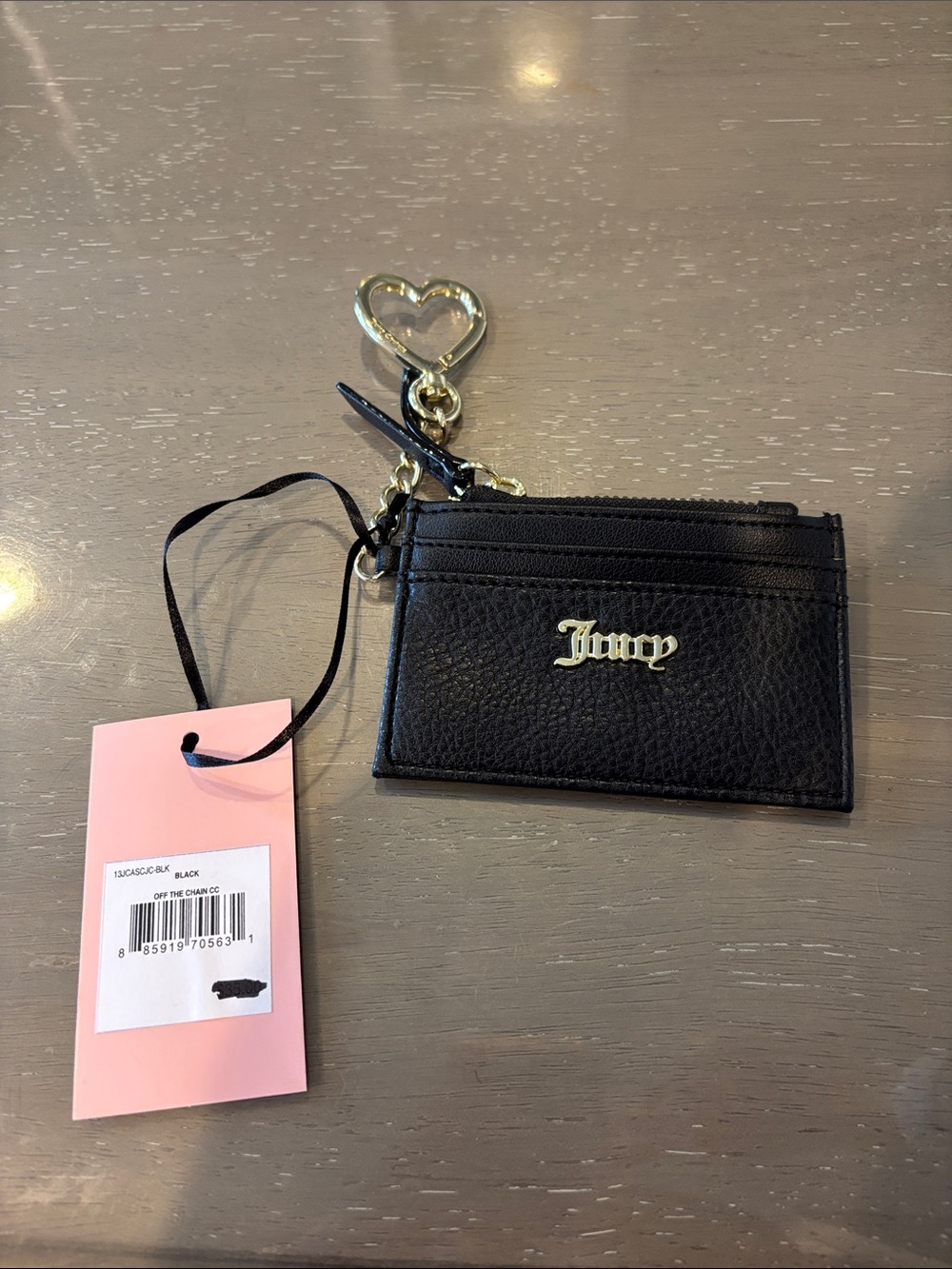 Juicy Couture Black Pebbled Card Holder with Gold Heart Keyring